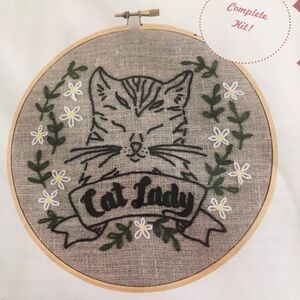 Cat Lady complete Embroidery Kit - Green and Black new without tags